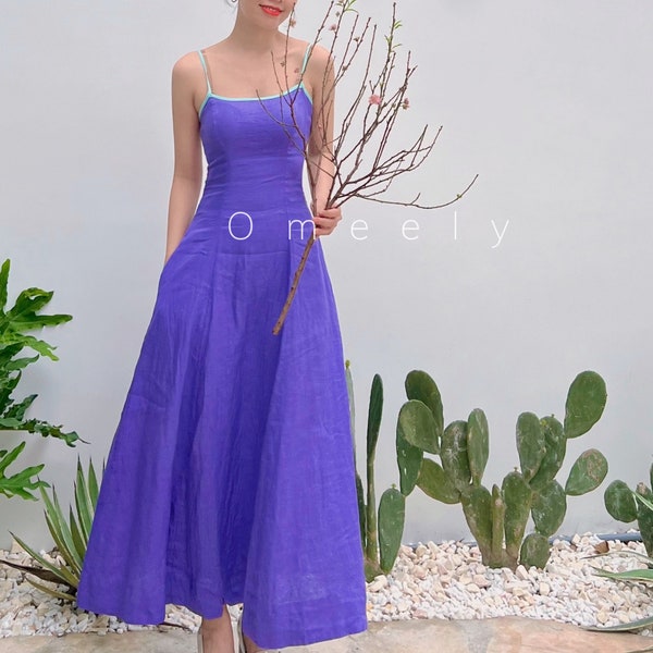 Sundress Women Linen midi dress Women's Summer Dress Puffy Sleeves Dress For Women Minimalist handmade gift Gift for her Custom clothing