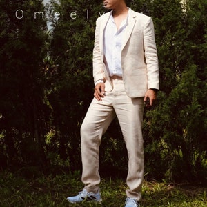 Linen Wedding Suit Men Handmade Linen Suit Men Linen Blazer Men Cream Linen Jacket Men Summer Suit Vintage Blazer Linen Pants Groomsmen Suit