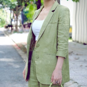Custom Linen Jacket Women Linen Suit  Linen Two Piece Set Linen Blazer Women Green Blazer Linen Coat Vintage Blazer Wedding Suit Women Gifts