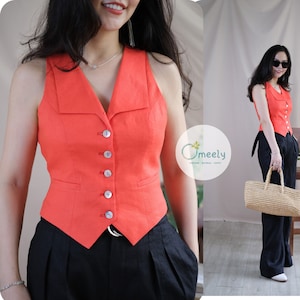 Linen Waistcoat Linen Vest Women Waistcoat Vintage Sleeveless Jacket Linen Pants Linen Trousers Women Custom Vest Linen Set Women Gifts Her
