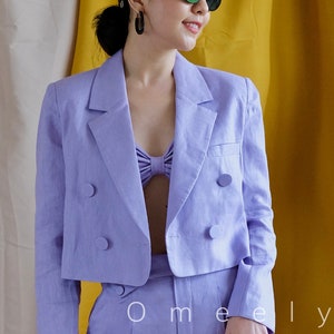 Fall Linen Suit Linen Two Piece Set Lilac Purple Linen Blazer Women Blazer Crop Blazer Vintage Blazer Graduation Gifts Croptop Custom Suit