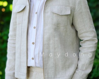 Chaqueta de lino hecha a mano para hombre, chaqueta bomber de lino para hombre, abrigo de lino para hombre, blazer de lino para hombre, pantalones de lino, abrigo vintage, pantalones holgados de lino para hombre, ropa de lino para hombre