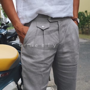 Linen Pants With Hook&Loop, Pleats Minimalist Pants Linen Trousers Linen Green Pants Summer Pants With Pockets Custom Pants Linen Shirt Men