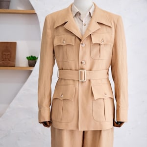 Handmade Linen Safari Jacket Linen Suit Men Custom Linen Jacket Men Linen Wedding Suit Men Linen Blazer Groomsmen Linen Pants Gifts For Him