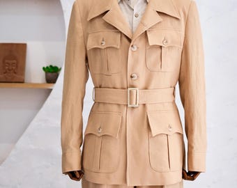 Handgemaakte linnen safari jas linnen pak mannen aangepaste linnen jas mannen linnen trouwpak mannen linnen blazer bruidsjonkers linnen broek cadeaus voor hem