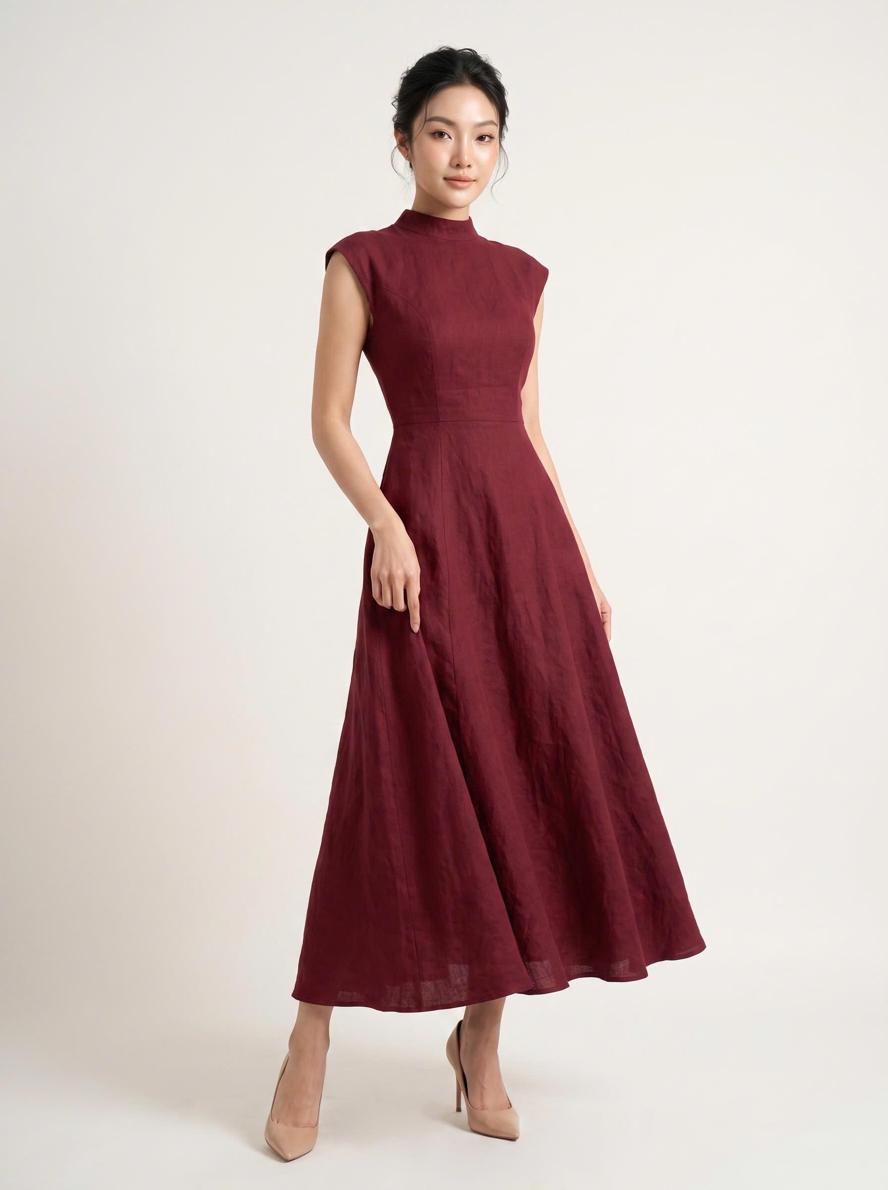 Womens Burgundy Church Dresses