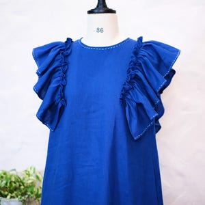 Loose Linen Dress Summer Dress Blue Oversized Dress Custom Dress Sleeveless Linen Dress Hanging Dress Ruffle Sleeve Dress Handmade gifts
