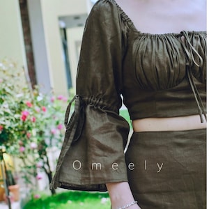 Linen Blouse Linen Tops For Women Square Neck Linen Crop Top Linen Midi Skirt Linen Skirt Linen Set Summer Top Linen Clothing Gifts For Her