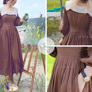 Linen Cottagecore Dress Summer Dress Prairie Dress Milkmaid Dress Puff Sleeve Dress Cottage Core Dress Fairy Dress 1970s Dress Vintage Style