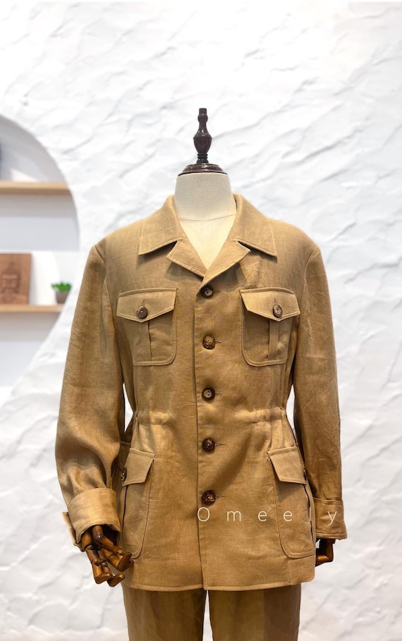 Fall Linen Jacket Men Linen Safari Jacket Men Coffee Brown Jacket Men Handmade Linen Blazer Men Linen Coat Men Vintage Blazer Gifts For Him