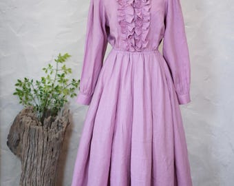 Vintage linneklänning puff linneskjortklänning aftonklänning för kvinnor med fickor elegant linneklänning höst bröllopsklänning personlig present till henne