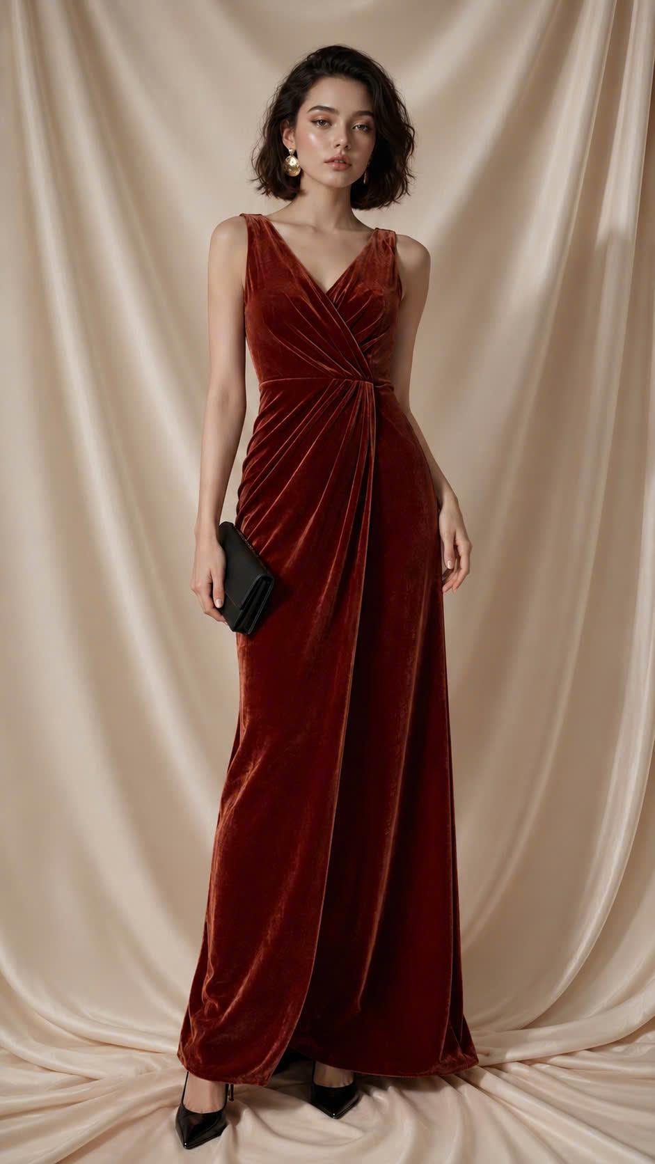 Velvet Rust Bridesmaid Dress