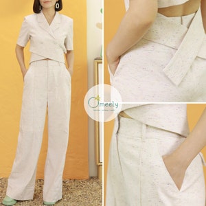 Women's Linen Pants Woman Set Blazer Custom Linen Pants Linen Two Piece Set Linen Blazer Sand White Pants Linen Summer Pants Sustainable