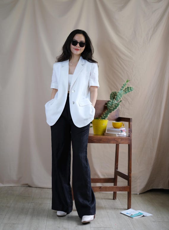 極上リネン GERMANY 1980s〜／Linen double jacket Lazy linen jacket with stones