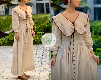 Linen Degency Dress Women Linen Dress With Pockets Prom Dress Fairy Goth Dress Gifts For Her Summer Dress Bridgerton Dress Wedding Dress