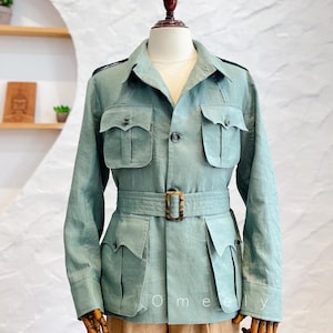 Unisex Linen Safari Jacket Men Sage Green Jacket Men With Belt Fall Linen Jacket Men Handmade Linen Blazer Men Linen Coat Men Gifts For Him