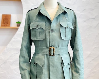 Unisex Linen Safari Jacket Men Sage Green Jacket Men With Belt Fall Linen Jacket Men Handmade Linen Blazer Men Linen Coat Men Gifts For Him