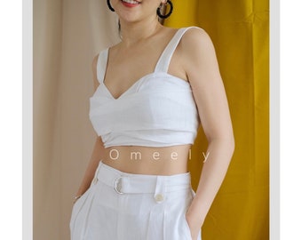 White Linen Tops Linen Crop Top Minimalist Linen Top Linen Pants For Women Linen Tank Top Halter Crop Tops Summer Top Linen Clothing