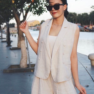 Waistcoat Women Linen Waistcoat Vintage Women Sleeveless Sustainable Vests for Women Women&#39;s Waistcoat Summer Vest Women Personalized