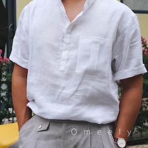 Linen Shirt Men Linen Top White Shirt Short Sleeve Shirt Summer clothing Shirt With Pockets Boho Shirt Men Custom Shirt Linen Pants Men