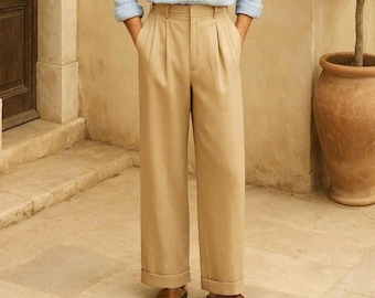 Vintage Linen Pants Men Classic Pants Men 1940s Pants Men Tailor Pants Men Linen Trousers Men Pleated Pants Wide Leg Pants Men Gifts For Him