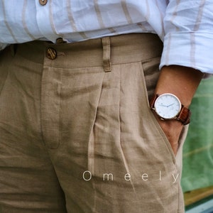 Linen Pants Men Minimalist Pants Linen Trousers Baggy Pants With Pleats Linen Beige Pants Summer Clothing With Pockets Pants Linen Shirt Men