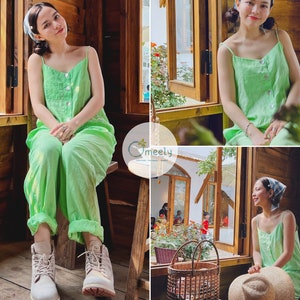 Lime Linen Jumpsuits For Women Linen Baggy Green Linen Romper Minimalist Romper Linen Playsuit Casual Jumpsuits Linen Pantsuit Gifts For Her