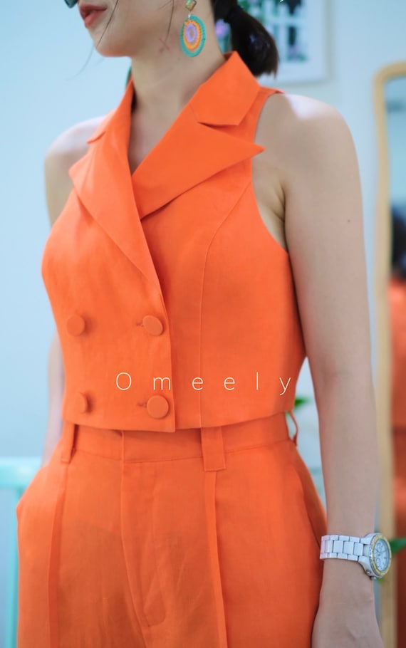 Linen Vest Linen Waistcoat Women Cropped Jacket Sleeveless Jacket Women Waistcoat Linen Wide Leg Pants Linen Trousers Linen Pants Gifts