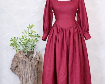 Vintage Linneklänning Fyrkantig Halsringning Klänning 1950-talsklänning Prinsessklänning Damklänning med Fickor Elegant Klänning Bröllopsklänning Personliga Gåvor till Henne