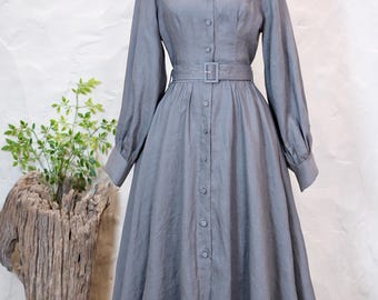 knee length dresses for ladies Puff Sleeve Linen Drop Hem Dress in Black, Pink and Soft Khaki by Grac –  sammi