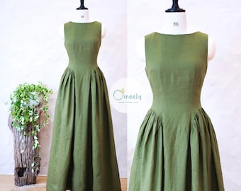 Boat Neck Linen Dress Linen Wedding Dress With Pockets Elegant Vintage Dress Linen Maxi Dress Summer Dress Flax Cocktail Dress Gifts For Her