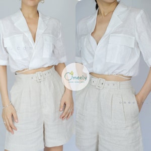 Pleated Linen Shorts Minimalist High Waisted Shorts Vintage Shorts Women Summer Shorts With Pockets Plus Size Shorts Beach Shorts Gifts