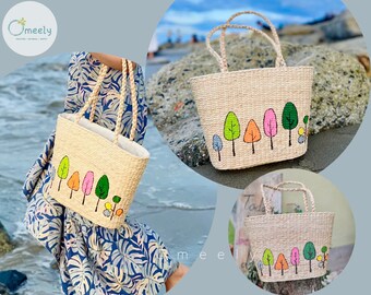 Sac en rotin Sac en rotin tissé à la main Sac de plage d'été Sac panier en rotin Sac durable Sac personnalisé Cadeau fête des mères pour elle Cadeaux faits main