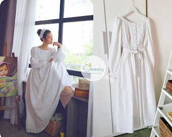 1950s Linen Dress Princess Dress Women Vintage Linen Dress With Pockets Elegant Linen Dress Wedding Dress Personalized Gifts For Her