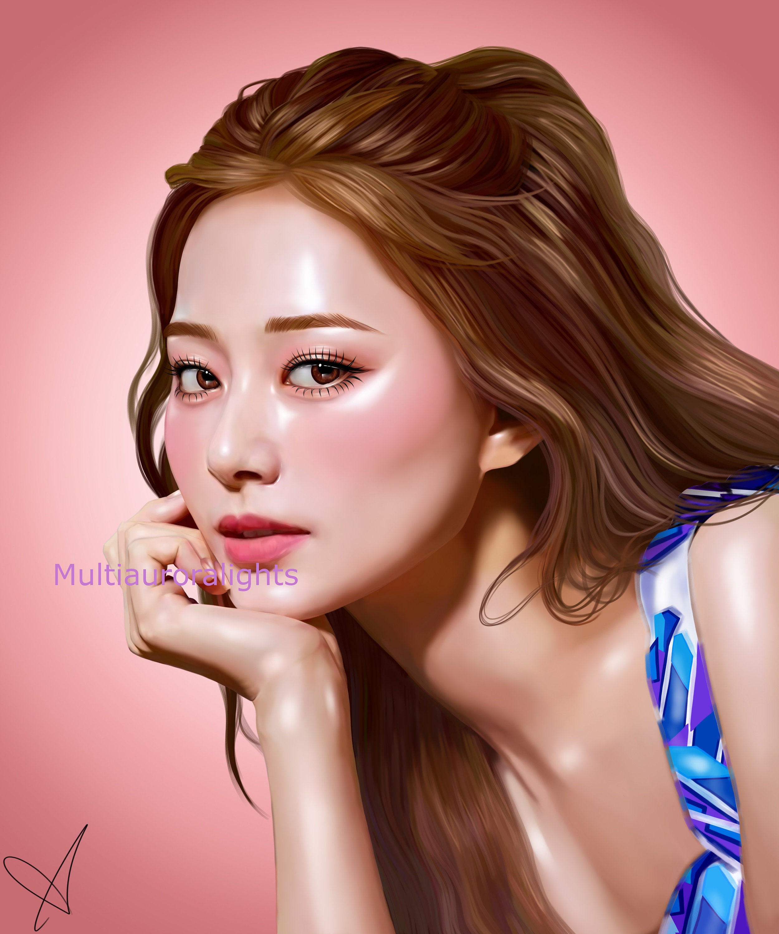 TWICEのツウィ（ピンクバージョン）オリジナルK-POPファンアート