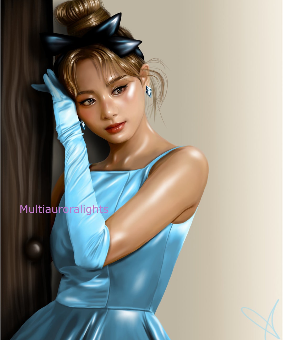 絵画　アクリル画　女性　「TWICEのツウィさん」 TWICEのツウィ（ブルーバージョン）オリジナルK-POPファンアート