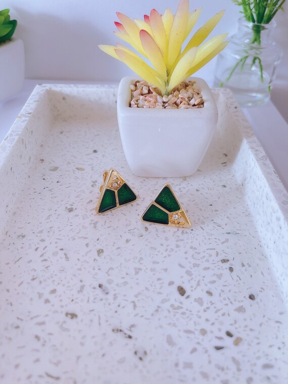 Antique 1980’s Japanese style earring, triangle s… - image 4