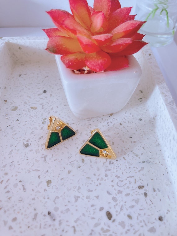 Antique 1980’s Japanese style earring, triangle s… - image 2