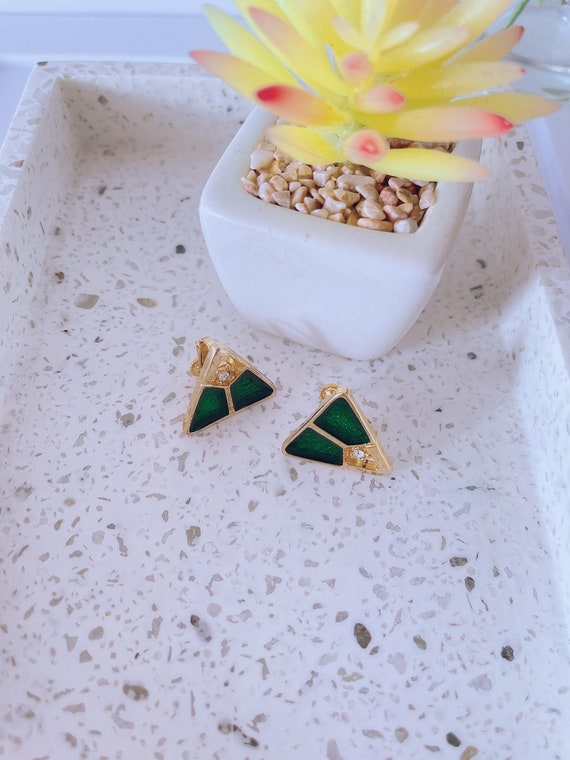 Antique 1980’s Japanese style earring, triangle s… - image 3