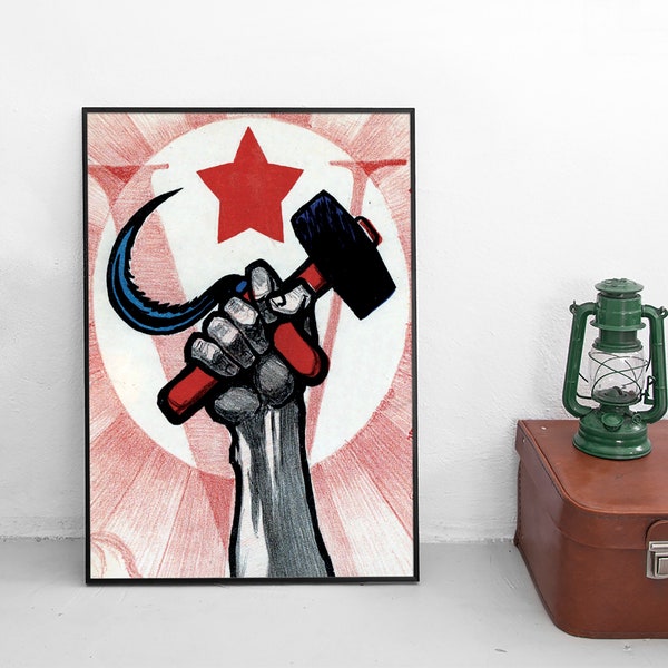 Poster -Hammer und Sichel- Sowjetunion Russland Plakat Kunstdruck Propaganda CCCP