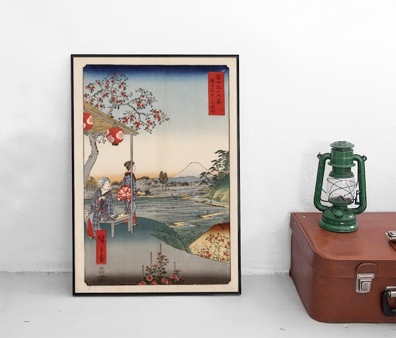 富士山版画 伝統 広重作 富士山 日本美術ポスター ヴィンテージ木版画