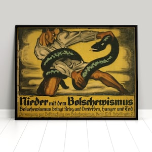WWI German Anti-Communist Propaganda Poster: Down with Bolshevism War Art Print