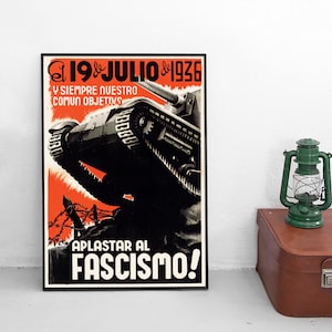 Spanish Civil War Poster &quot;Our common objective: Crush Fascism!&quot; CNT FAI Wall Print Propaganda Antifascism Anarcho-Syndicalism Catalonia