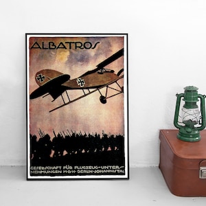 Póster de propaganda de la Primera Guerra Mundial de la Alemania Imperial - Aviones Albatros - Impresión artística de pared de la Primera Guerra Mundial en Alemania - Decoración del hogar