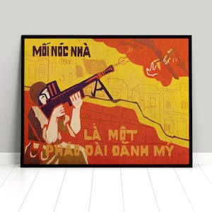 Cartel de propaganda de la guerra de Vietnam: "Un techo es un escudo para defenderse de EE. UU.", Vietnam del Norte, Ho Chi Minh, Viet Cong.