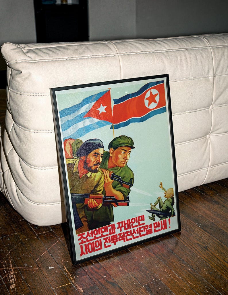 Kubanisch-nordkoreanisches Freundschaftsplakat: Vintage-Kunstdruck zum Thema Sozialismus (Che Guevara) Bild 3