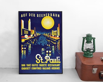 Travel Poster Hamburg Reeperbahn / St Pauli /  home decor Wall Art vintage Wall Print Birthday Gift Idea
