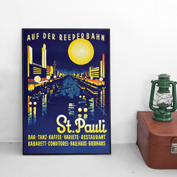 Travel Poster Hamburg Reeperbahn / St Pauli /  home decor Wall Art vintage Wall Print Birthday Gift Idea