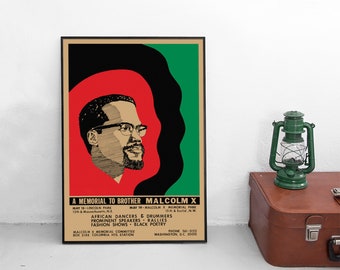 1960s Poster Black Panther "A memorial to brother Malcolm X"