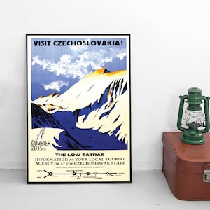 Travel Poster Visit Czechoslovakia / Tatras / Mountains / Snow / home decor Wall Art vintage Wall Print Birthday Gift Idea Hiking Trekking